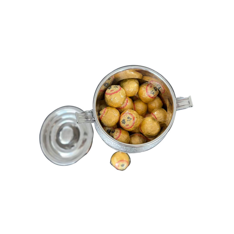 新会産 梅江小青柑プーアル茶 ステンレス缶（銀雪花カラー）内容量約38粒 500g（新店オープン特別価格・2ヶ月間限定）